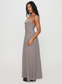 Dalanie Tie Strap Maxi Dress Brown Gingham | Princess Polly Dalanie Tie Strap Maxi Dress Brown Gingham | Princess Polly