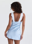 Satin mini dress Fixed shoulder straps, v-neckline, tie detail at bust, invisible zip fastening at side