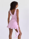 Mini dress Frill detail Separate neck tie Fixed shoulder straps Plunging neckline Invisible zip fastening at side