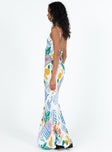 Maxi dress Graphic print Adjustable shoulder straps Tie fastening at back Invisible zip fastening at side