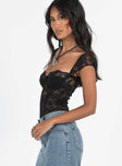 Princes Polly Full Sleeves  Cadrot Lace Bodysuit Black
