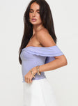 side view of model wearing Princess Polly Flutter & Frills Top Lilac Short Sleeves Sweetheart 