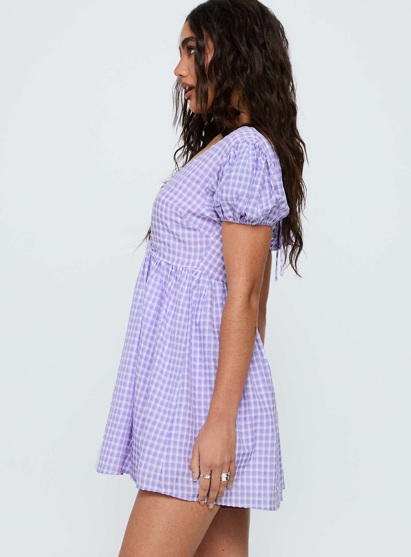 purple puff sleeve dress Quinceanera by Ragazza EV77-677 9 / Lilac/Sky Blue owned condition Chavelle Puff Sleeve Mini Dress
