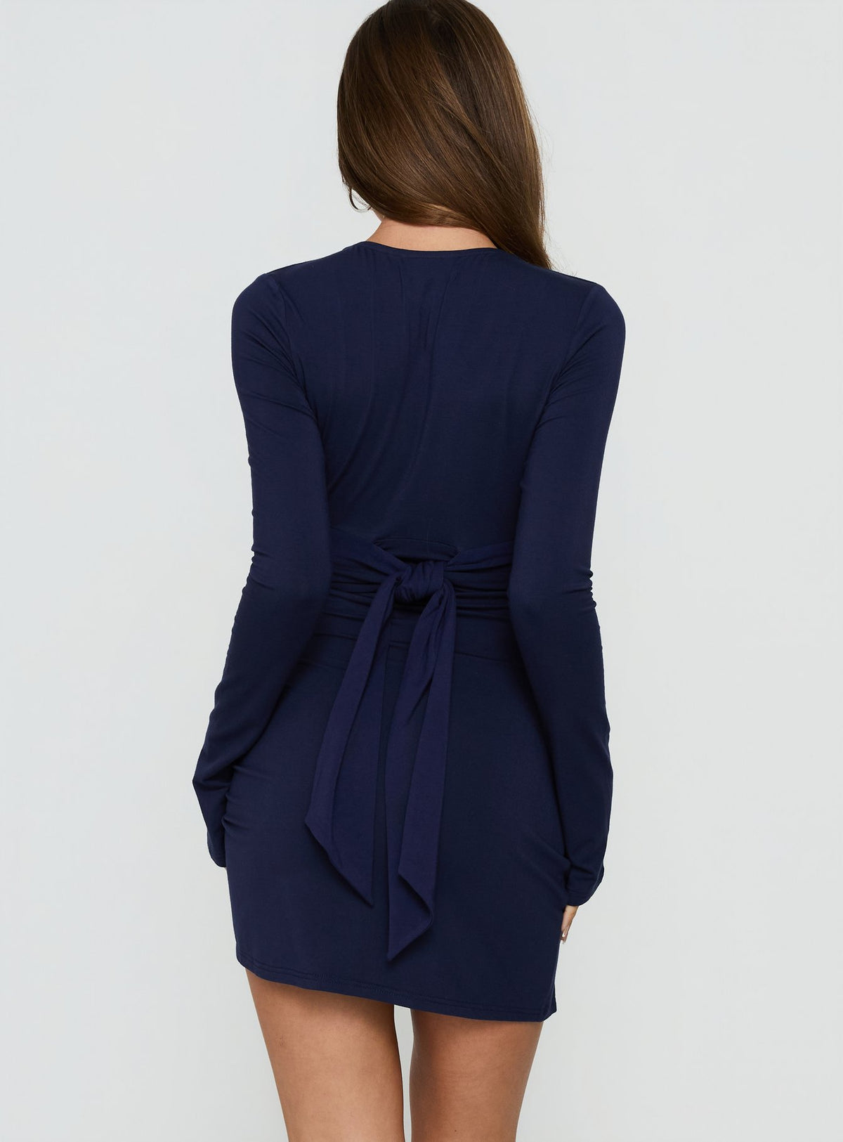 Madelon Long Sleeve Wrap Mini Dress Navy