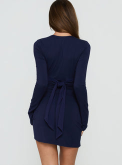 Madelon Long Sleeve Wrap Mini Dress Navy
