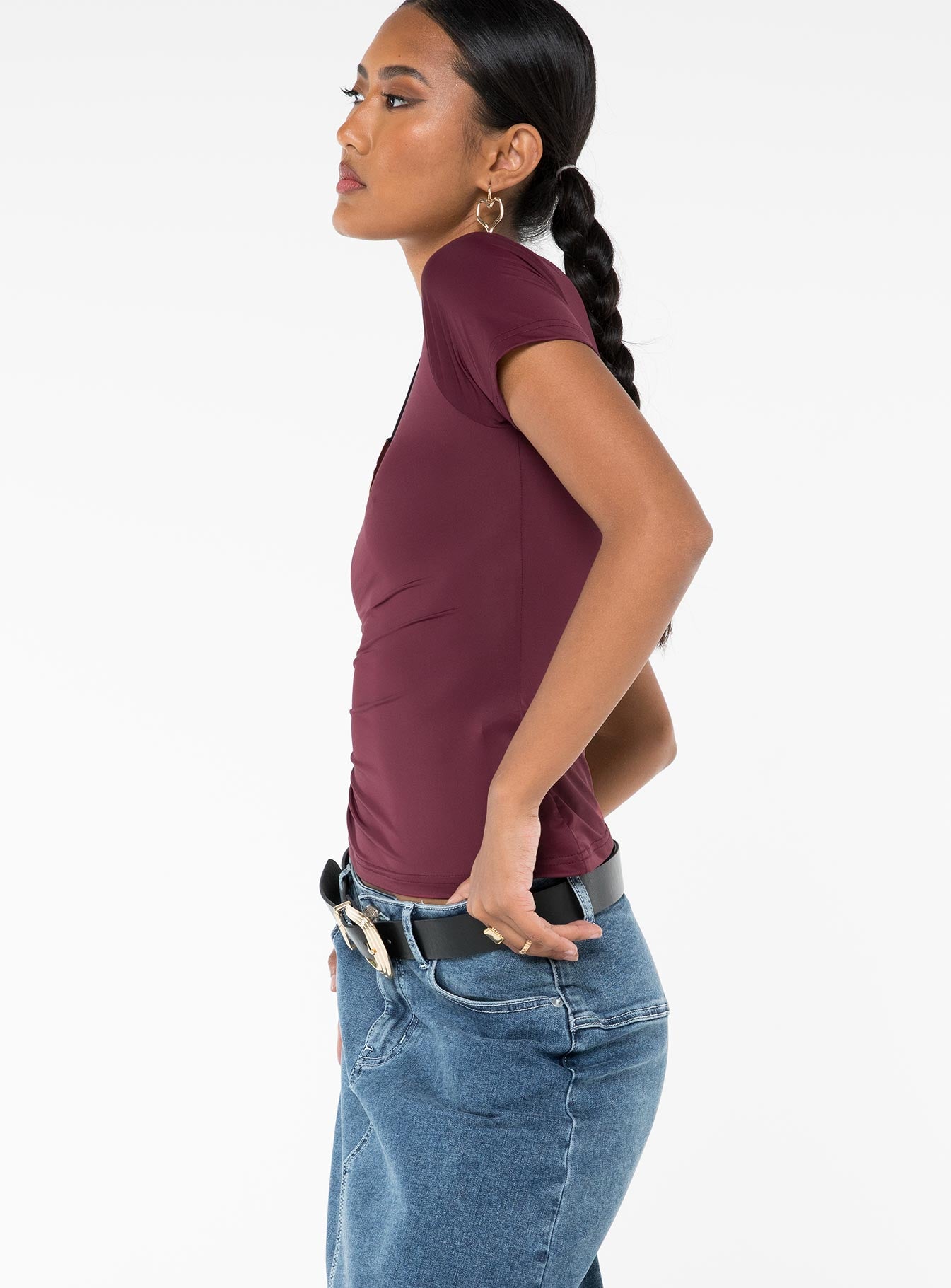 product Princess Polly Short Sleeves High Neck  Lowell Top Wine