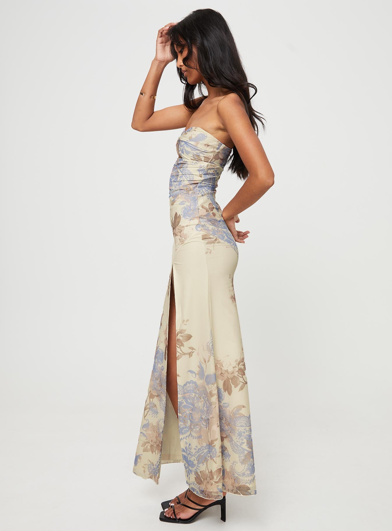Kyanne High Split Maxi Dress Cream Multi | Princess Polly Kyanne High Split Maxi Dress Cream Multi | Princess Polly