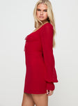 Princess Polly Square Neck  Bayford Long Sleeve Mini Dress Red