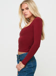 Red Long sleeve crop top Square neckline, pinched bust