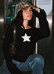 front view of model wearing Princess Polly Big Star Knit Sweater Black Cropped 