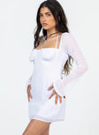 Princess Polly Sweetheart Neckline  Dyer Sheer Sleeve Mini Dress White Petite