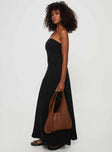 side view of model wearing Princess Polly 4eva Maxi Dress Black Straight Neck 