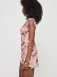 Floral mini dress Cap sleeve, v-neckline Good stretch, fully lined 