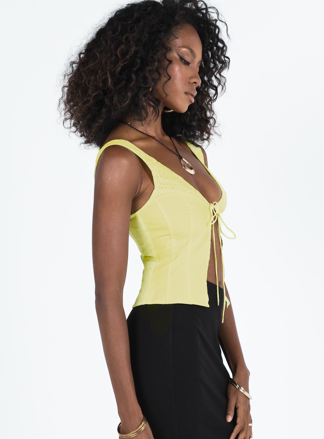 product Princess Polly Sleeveless Asymmetric Neckline  Little Lambs Top Lemon