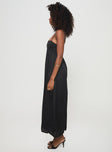 side view of model wearing Princess Polly Ortega Maxi Dress Black Square Neck 