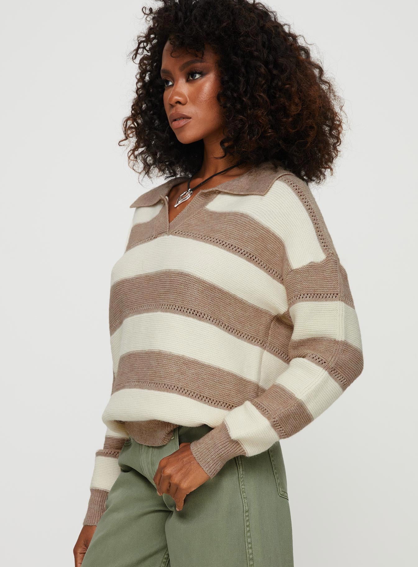 Atkinson Stripe Sweater Cream / Brown Princess Polly  regular 
