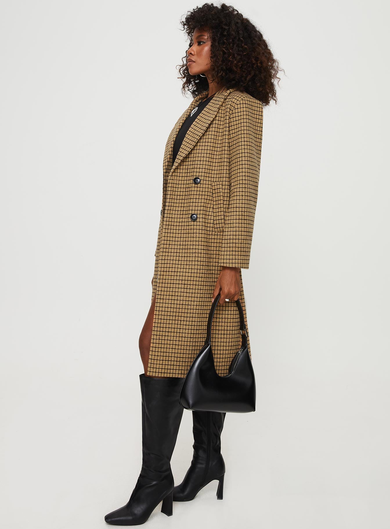 Longline Coat Lapel collar, double breasted design, twin hip pockets