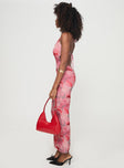 Maxi dress Floral print, halter style, low open back with tie fastening Good stretch, fully lined 