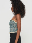 Corset top  Ruffle detail, floral print, invisible zip fastening, strapless style  Non-stretch material, unlined