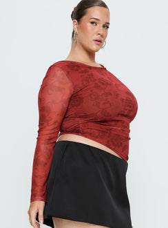 People Watching Long Sleeve Top Red Floral Curve