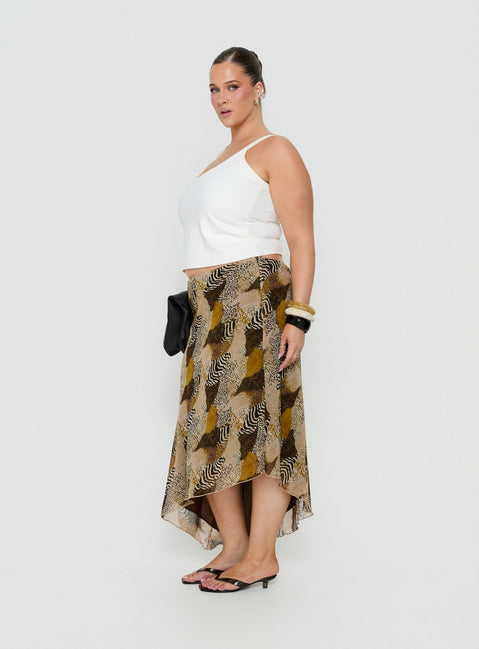 Suella Asymmetrical Midi Skirt Animal Multi Curve
