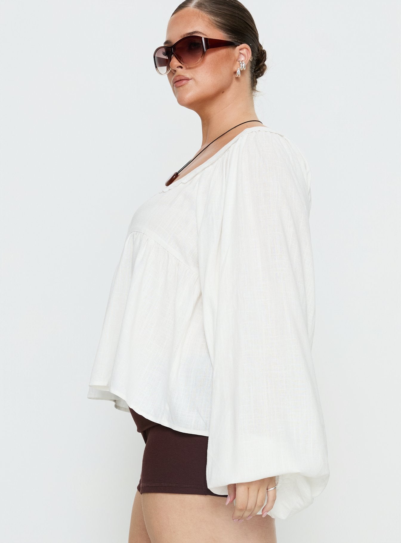 Benjie Long Sleeve Top White Curve