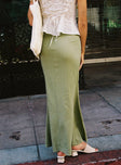 Green maxi skirt High rise fit, linen material