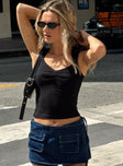 front view of model wearing Princess Polly Gatler Top Black Sleeveless V-Neck 