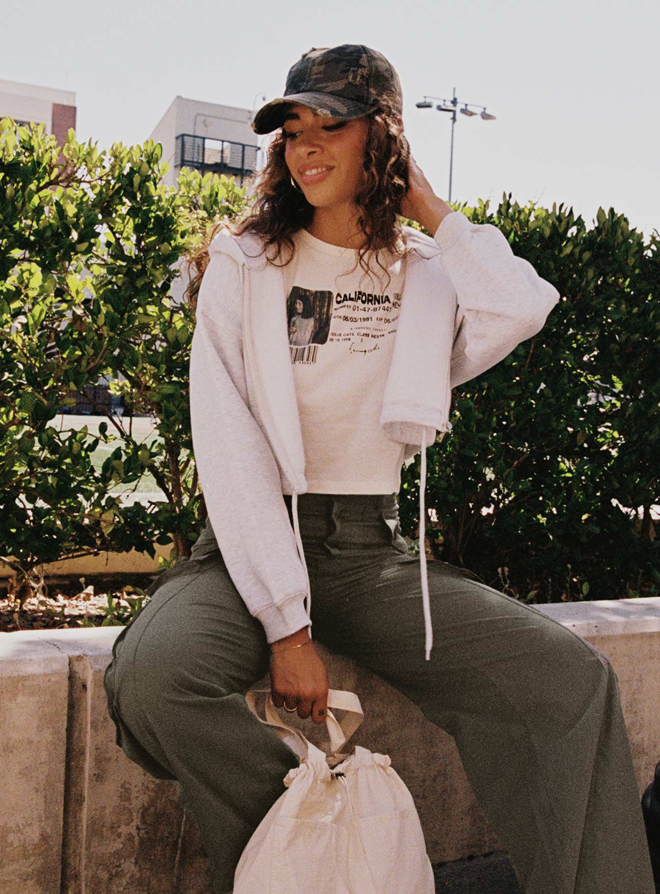 Samwell Cropped Zip Up Hoodie White Marle Princess Polly  Cropped 