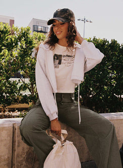 Samwell Cropped Zip Up Hoodie White Marle Princess Polly  Cropped 