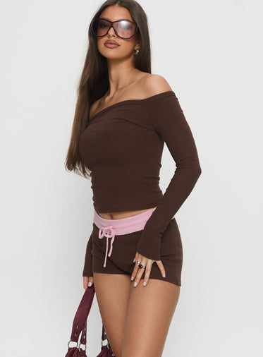 Baseline Rib Micro Shorts Brown / Pink