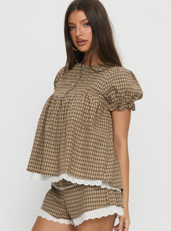 Chandelier Babydoll Top Brown Check
