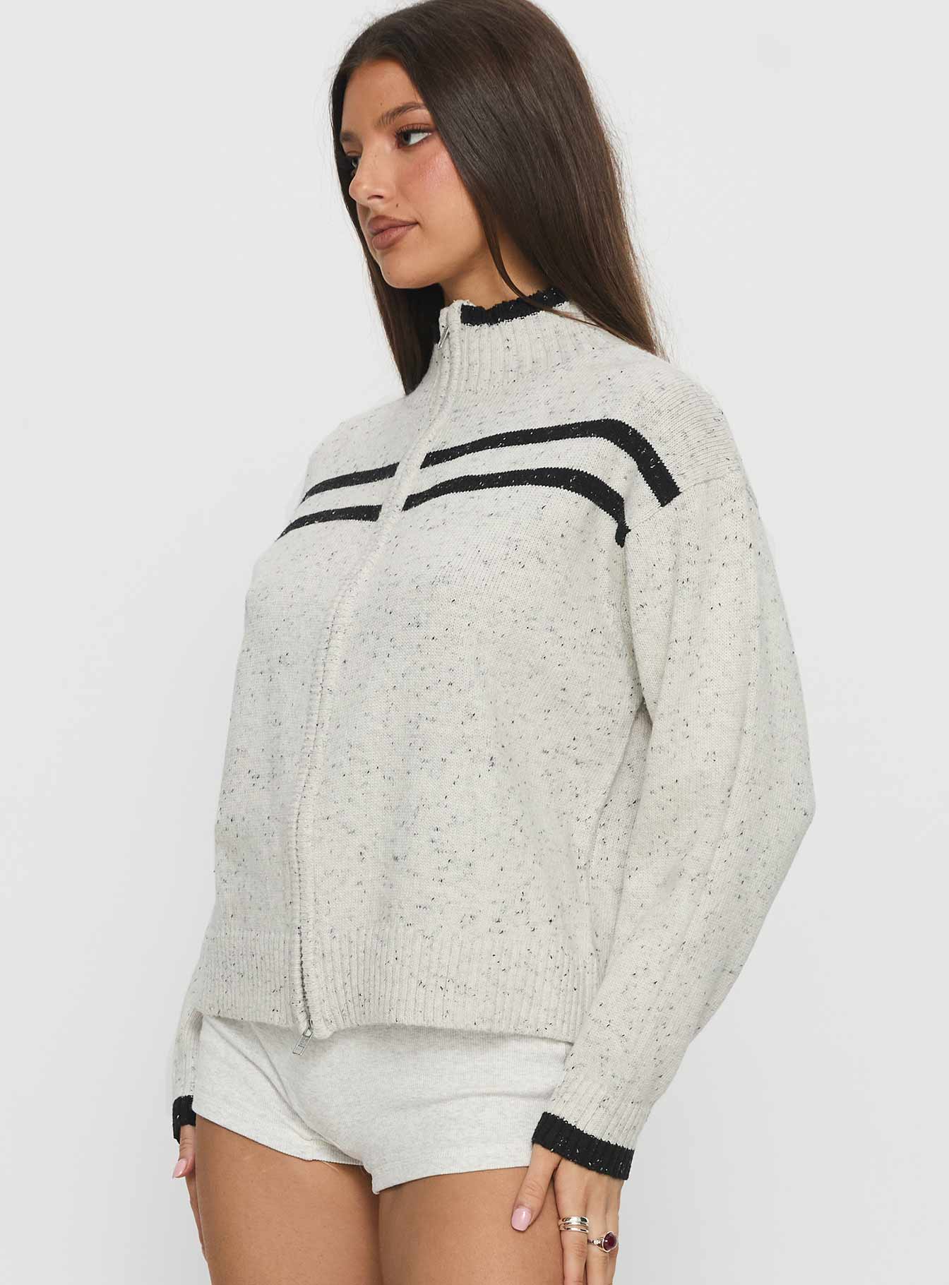 Overstayed Zip Through Cardigan Grey | Princess Polly