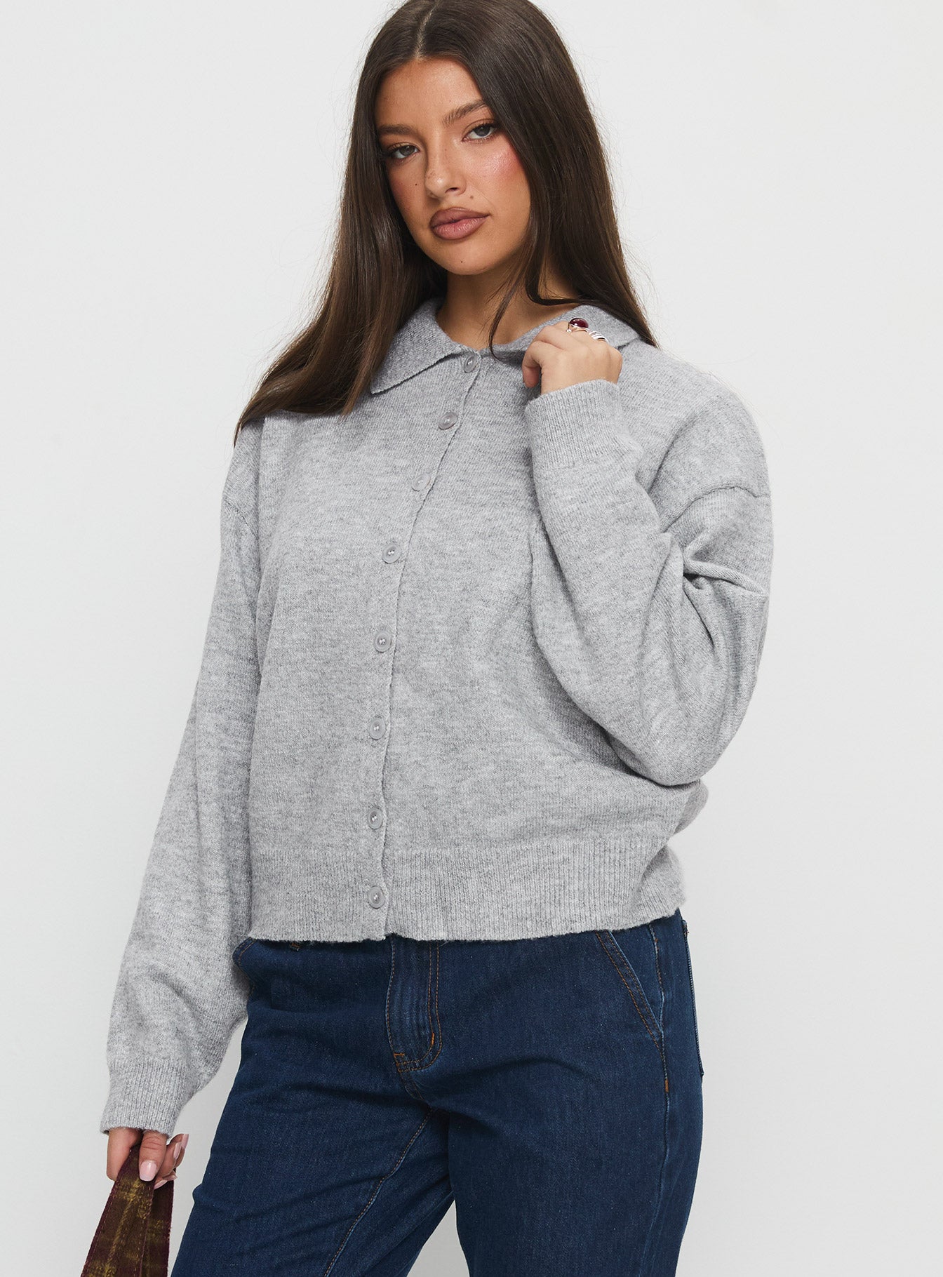 Nadyna Collared Cardigan Grey Marle | Princess Polly