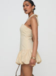 side view of model wearing Princess Polly Sofia Mini Dress Cornsilk Square Neck 