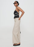 side view of model wearing Princess Polly Scintillating Pants Beige High Waisted Pants 