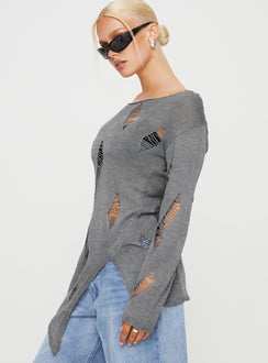 side view of model wearing Princess Polly Ermina Distressed Sweater Grey 