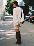 back view of model wearing Princess Polly Fine Line Long Sleeve Knit Mini Dress White Sweetheart Neckline 