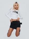   front view of model wearing Princess Polly Havenwood Mini Skirt Black Denim Mini Skirts 