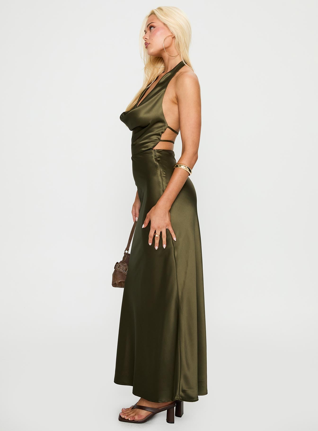 Iridescent Plunge Maxi Dress Olive Green | Princess Polly Iridescent Plunge Maxi Dress Olive Green | Princess Polly