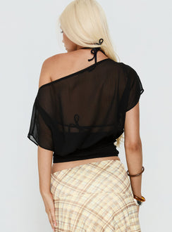 Maxtonn Sheer Off Shoulder Top Black