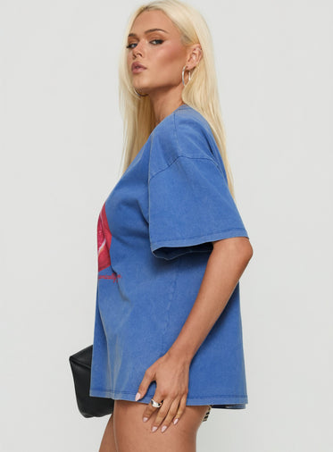Linsay Oversized Tee Blue / Pomegranate