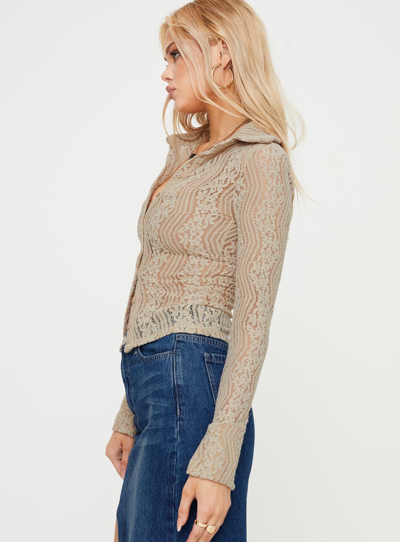 product Princess Polly Three Fourth Sleeves Sweetheart  Dellini Long Sleeve Top Beige