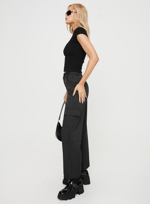 product Princess Polly High Waisted Pants  Katow Cargo Pants Black Stripe