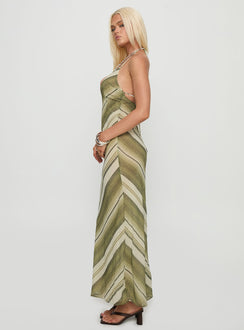 Esmira Halter Maxi Dress Green Stripe