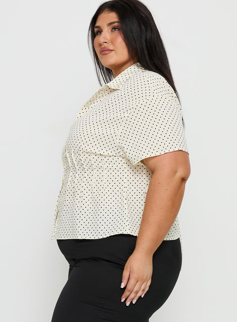 Dannica Cinched Short Sleeve Shirt Cream Polka Curve