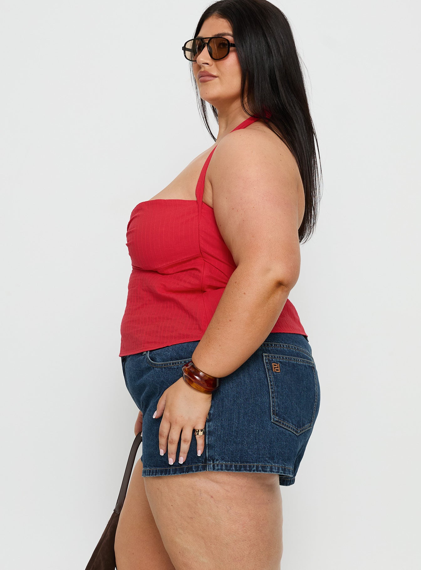 Dreamful Low Rise Mini Denim Shorts Dark Blue Wash Curve