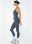 Jumpsuit Ribbed material Scooped neckline Adjustable shoulder straps Good stretch Unlined 