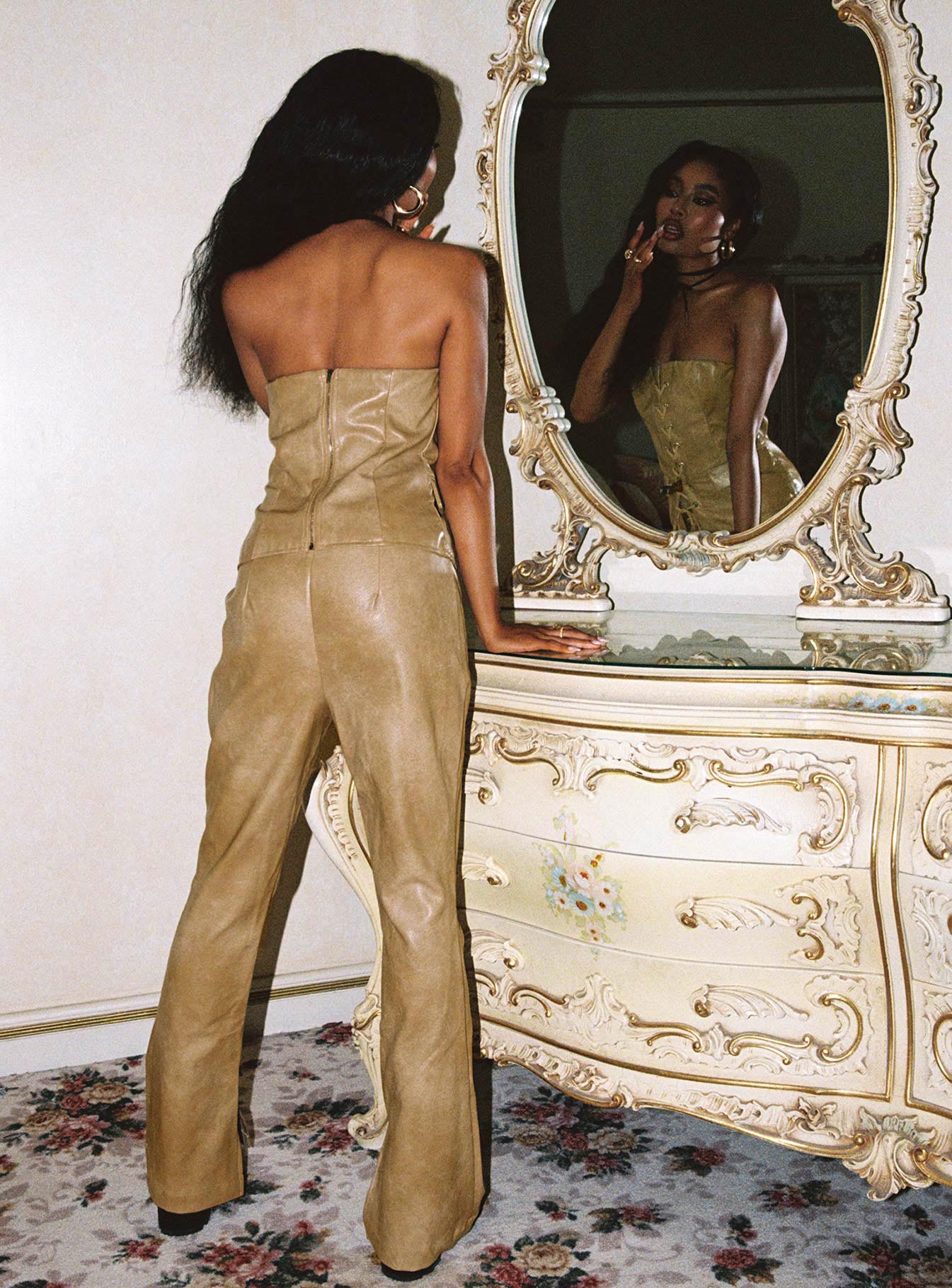 back view of model wearing Princess Polly Roddie Lace Up Pants Brown Low Rise Pants 