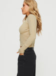 Long Sleeve Top Rib-knit-lile material, high neck, slim fitting, asymmetrical sleeve hem  Good stretch, unlined 